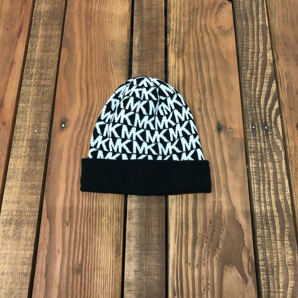 Michael Kors MK logo black and white knit hat beanie - Picture 2 of 4